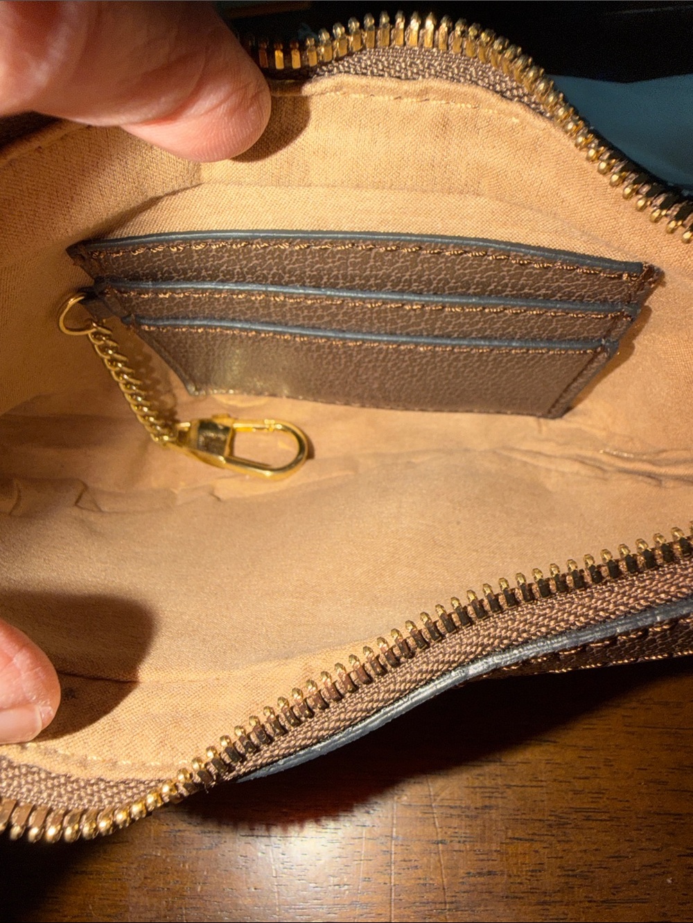 Fashion Brown and Gold Canvas Crescent Card Pouch - Picture 3 of 3